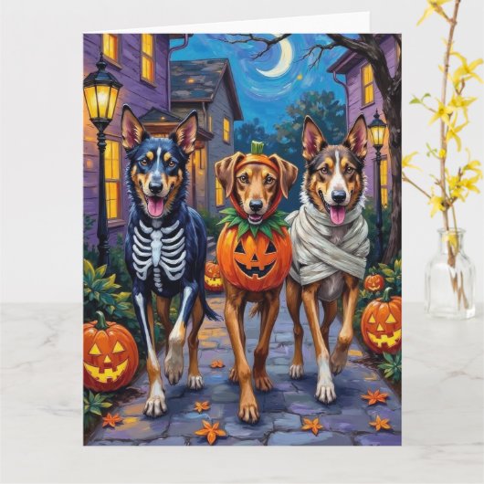 Wolfhound-Trick-oder-Treating Halloween-Kostüme Karte (Gelbe Blume)