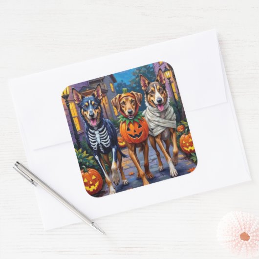 Wolfhound-Trick-oder-Treating Halloween-Kostüme Quadratischer Aufkleber (Umschlag)