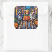 Wolfhound-Trick-oder-Treating Halloween-Kostüme Quadratischer Aufkleber (Tasche)