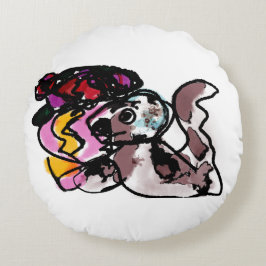 Wolfhound und Blume Freude Rundes Kissen