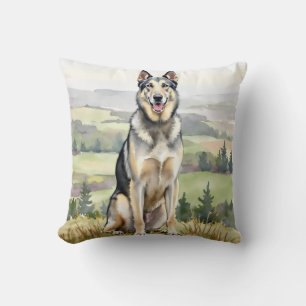 Wolfhound-Wasserfarben-Nebel-Landschaftskunst Kissen