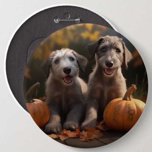 Wolfhound Welpe Herbst Delight Pumpkin Button (Vorne & Hinten)