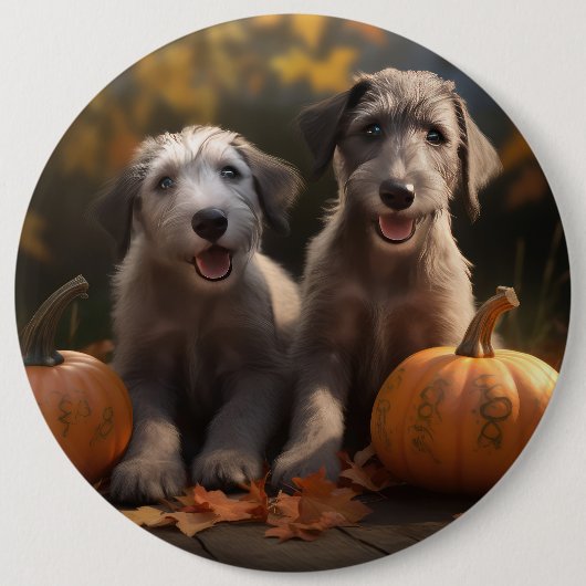 Wolfhound Welpe Herbst Delight Pumpkin Button (Vorderseite)