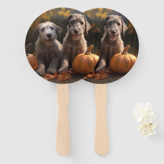 Wolfhound Welpe Herbst Delight Pumpkin Fächer (Vorne und Hinten)