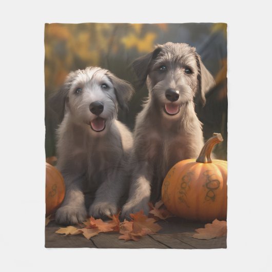 Wolfhound Welpe Herbst Delight Pumpkin Fleecedecke (Vorderseite)
