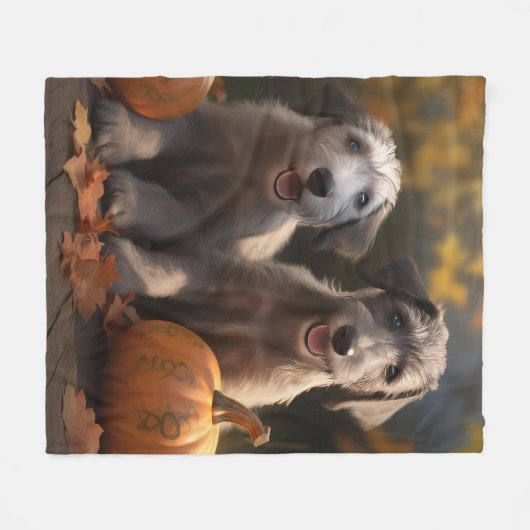 Wolfhound Welpe Herbst Delight Pumpkin Fleecedecke (Vorderseite (Horizontal))