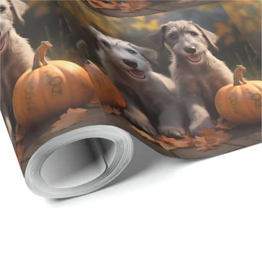Wolfhound Welpe Herbst Delight Pumpkin Geschenkpapier (Rolleneckpunkt)