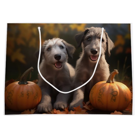 Wolfhound Welpe Herbst Delight Pumpkin Große Geschenktüte (Vorderseite)