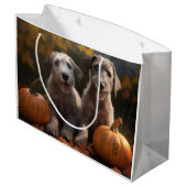 Wolfhound Welpe Herbst Delight Pumpkin Große Geschenktüte (Rückseite Schrägansicht)