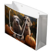 Wolfhound Welpe Herbst Delight Pumpkin Große Geschenktüte (Vorderseite Schrägansicht)