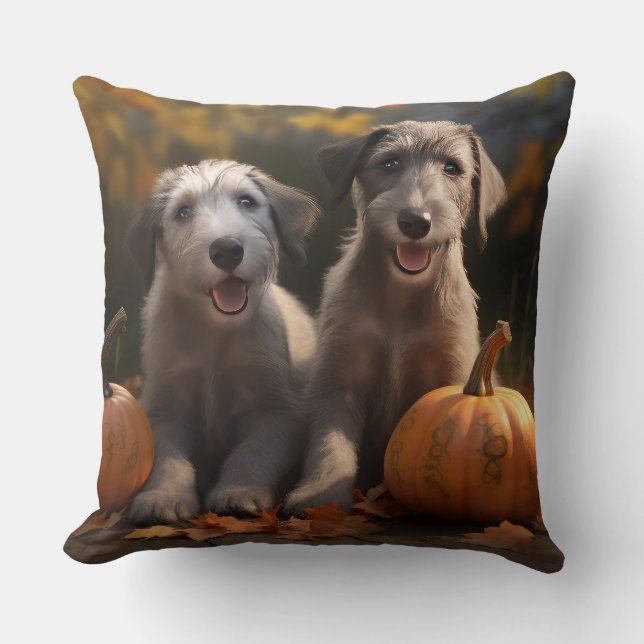 Wolfhound Welpe Herbst Delight Pumpkin Kissen (Vorderseite)
