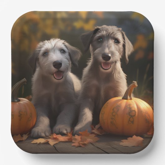 Wolfhound Welpe Herbst Delight Pumpkin Pappteller (Vorderseite)