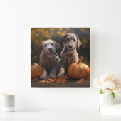 Wolfhound Welpe Herbst Delight Pumpkin Quadratische Wanduhr (Zuhause)
