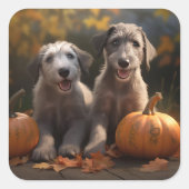 Wolfhound Welpe Herbst Delight Pumpkin Quadratischer Aufkleber (Vorderseite)
