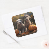 Wolfhound Welpe Herbst Delight Pumpkin Quadratischer Aufkleber (Umschlag)