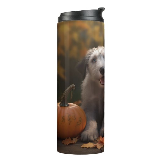 Wolfhound Welpe Herbst Delight Pumpkin Thermosbecher (Nach links gedreht)