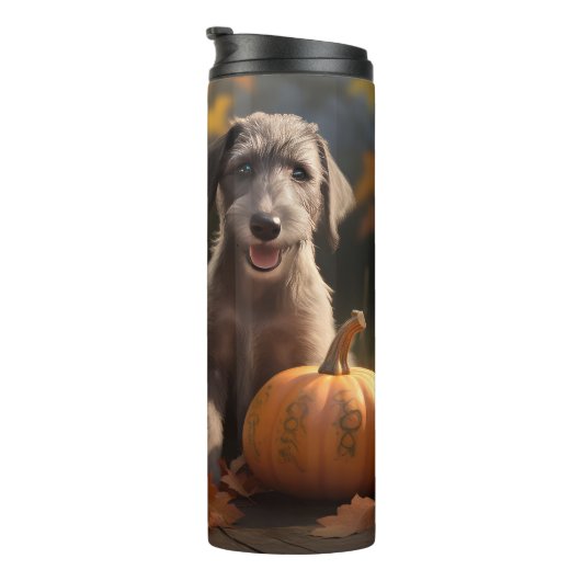 Wolfhound Welpe Herbst Delight Pumpkin Thermosbecher (Nach rechts gedreht)