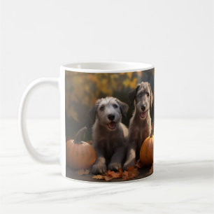 Wolfhound-Welpe Herbstfreude Kürbis Kaffeetasse