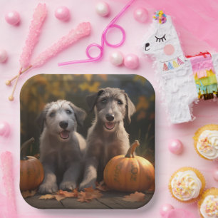 Wolfhound-Welpe Herbstfreude Kürbis Pappteller