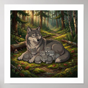 Wolfmutter und Welpen Poster