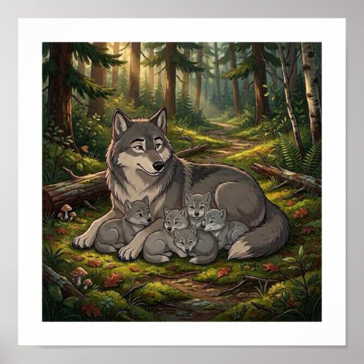 Wolfmutter und Welpen   Poster (Vorne)