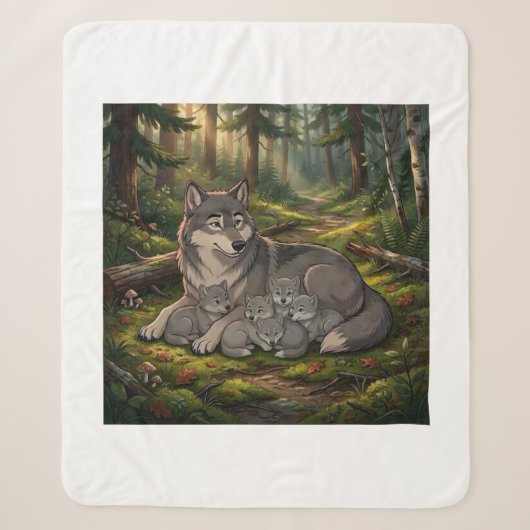 Wolfmutter und Welpen Sherpadecke (Vorderseite)