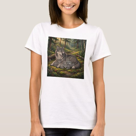 Wolfmutter und Welpen  T-Shirt (Vorderseite)