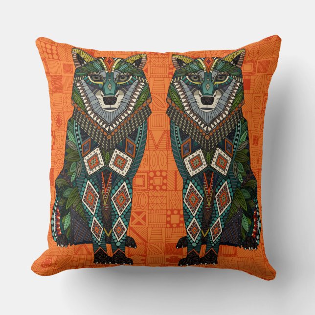 Wolforange geo kissen (Vorderseite)