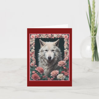 Wolfporträt mit Blumen Dankeskarte