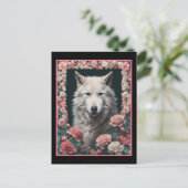 Wolfporträt mit Blumen Postkarte (Stehend Vorderseite)