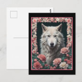 Wolfporträt mit Blumen Postkarte (Vorne/Hinten)