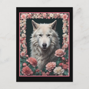 Wolfporträt mit Blumen Postkarte