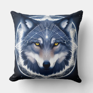 Wolfporträt mit intensiven goldenen Augen Kissen