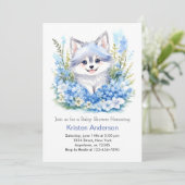Wolf's blaue, bläuliche Woodland Boy Baby-Dusche Einladung (Stehend Vorderseite)