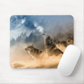 Wolfs Howl auf der kalten, foggy, Sternensternnach Mousepad (Mit Mouse)