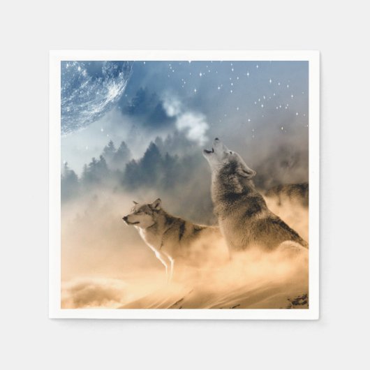Wolfs Howl auf der kalten, foggy, Sternensternnach Serviette (Vorderseite)