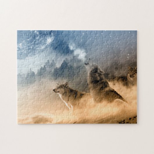 Wolfs Howl auf einer kalten, famosen Sternennacht Puzzle (Horizontal)