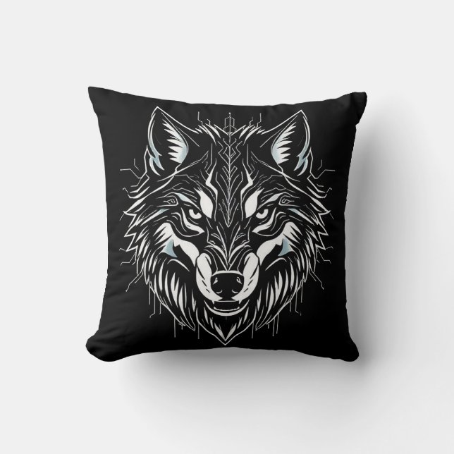 Wolfs Kopfkunst Kissen (Vorderseite)