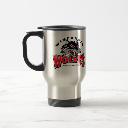 wolfs Logo auf Edelstahl Reisebecher (Links)