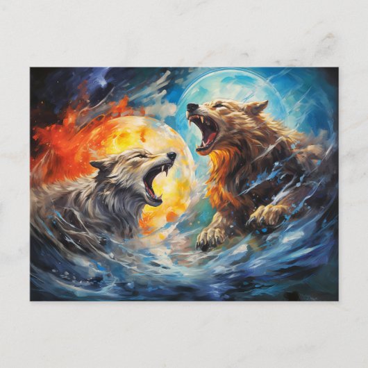 Wolfs Sköll and Hati hunting moon and sun Postkarte (Vorderseite)