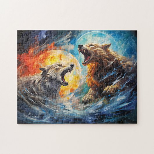 Wolfs Sköll und Hati jagen Mond und Sonne Puzzle (Horizontal)