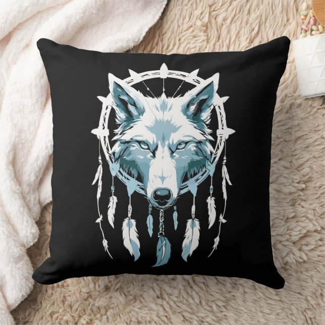 Wolfs Warnung mit Traumfänger Kissen (Decke)