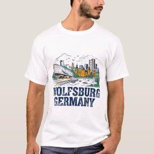 Wolfsburger Skyline-Architektur und Flussblick T-Shirt