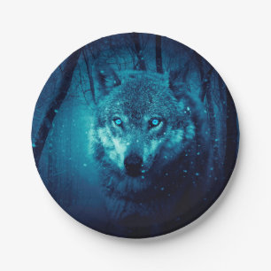 Wolfsfläche im dunklen Fantasy-Wald Pappteller