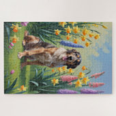 Wolfshund-Hund-Frühlingsblumen-Gemälde Puzzle (Horizontal)