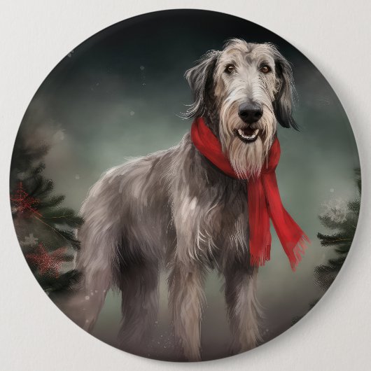 Wolfshund Hund im Schnee Weihnachten Button (Vorderseite)