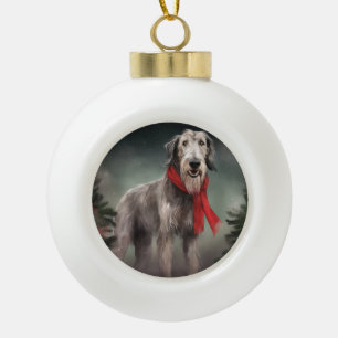 Wolfshund Hund im Schnee Weihnachten Keramik Kugel-Ornament