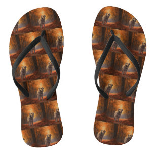 Wolfshund im Herbstlaubfall inspiriert Badesandalen
