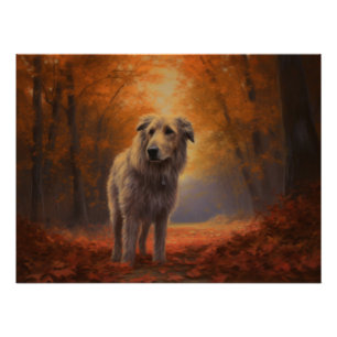 Wolfshund im Herbstlaubfall inspiriert Poster