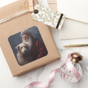 Wolfshund mit Santa Claus Festive Weihnachten Quadratischer Aufkleber
